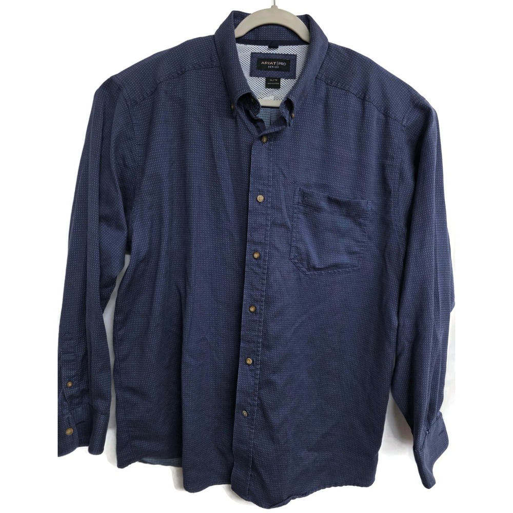 Ariat Pro Series Mens XL Blue Micro Dot Long Sleeve Western Button Down Shirt